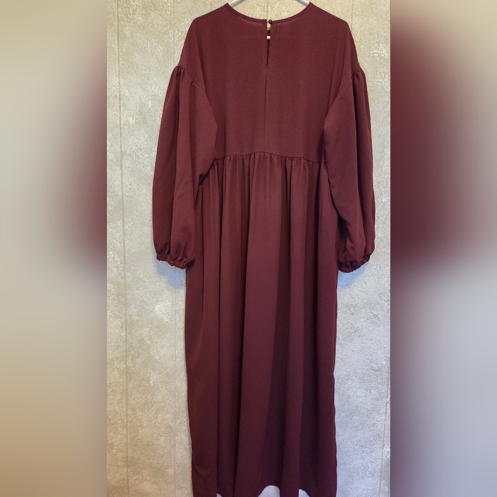 Burgundy Ankle Length Oversized Dress Balloon Sleeve XL Minimal Chic NWOT - Picture 2 of 8